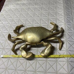 Vintage Solid Brass Crab Figurine – 417g Paperweight / Ashtray Nautical Decor